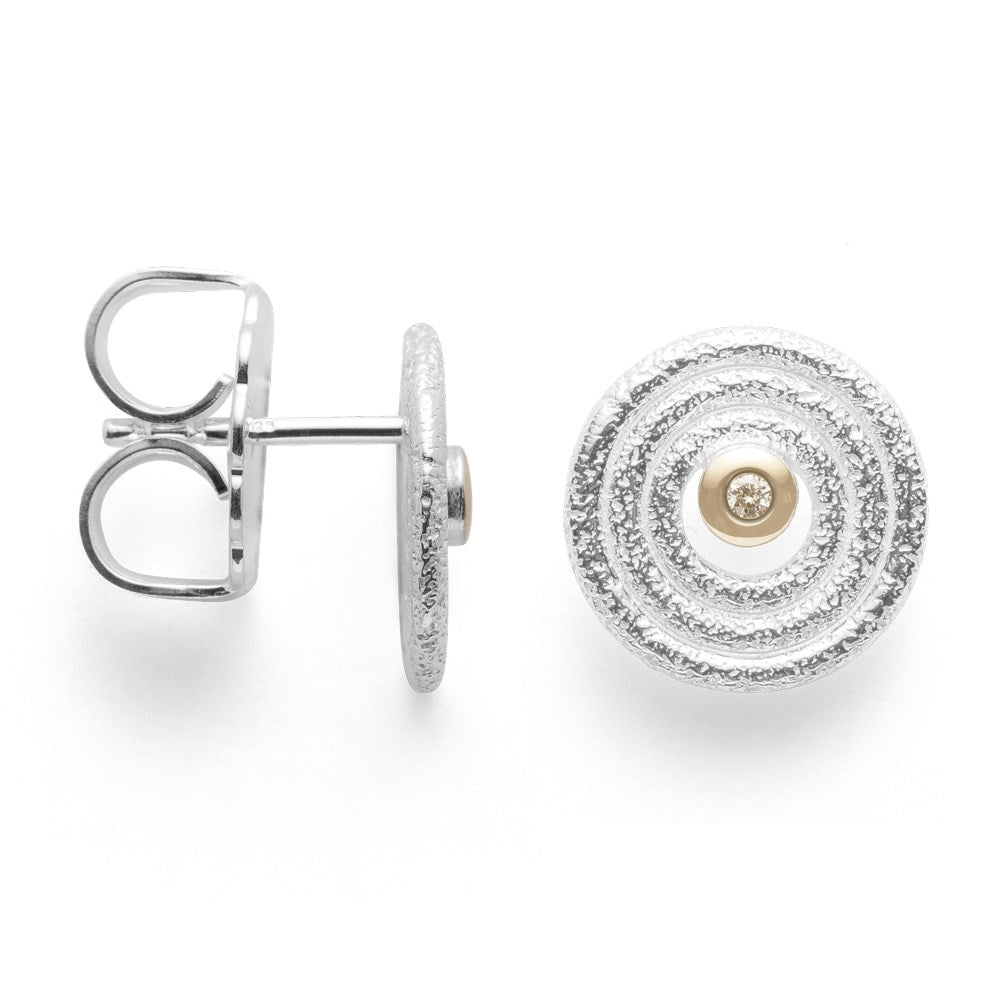 925/- Ohrringe, fg 14K matt/gebürstet 0,02ct - Nicht rhodiniert