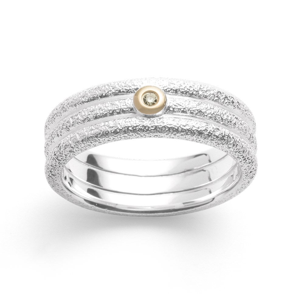 925/- Ring, fg 14K matt/gebürstet, 0,015ct - 52 / Nicht rhodiniert