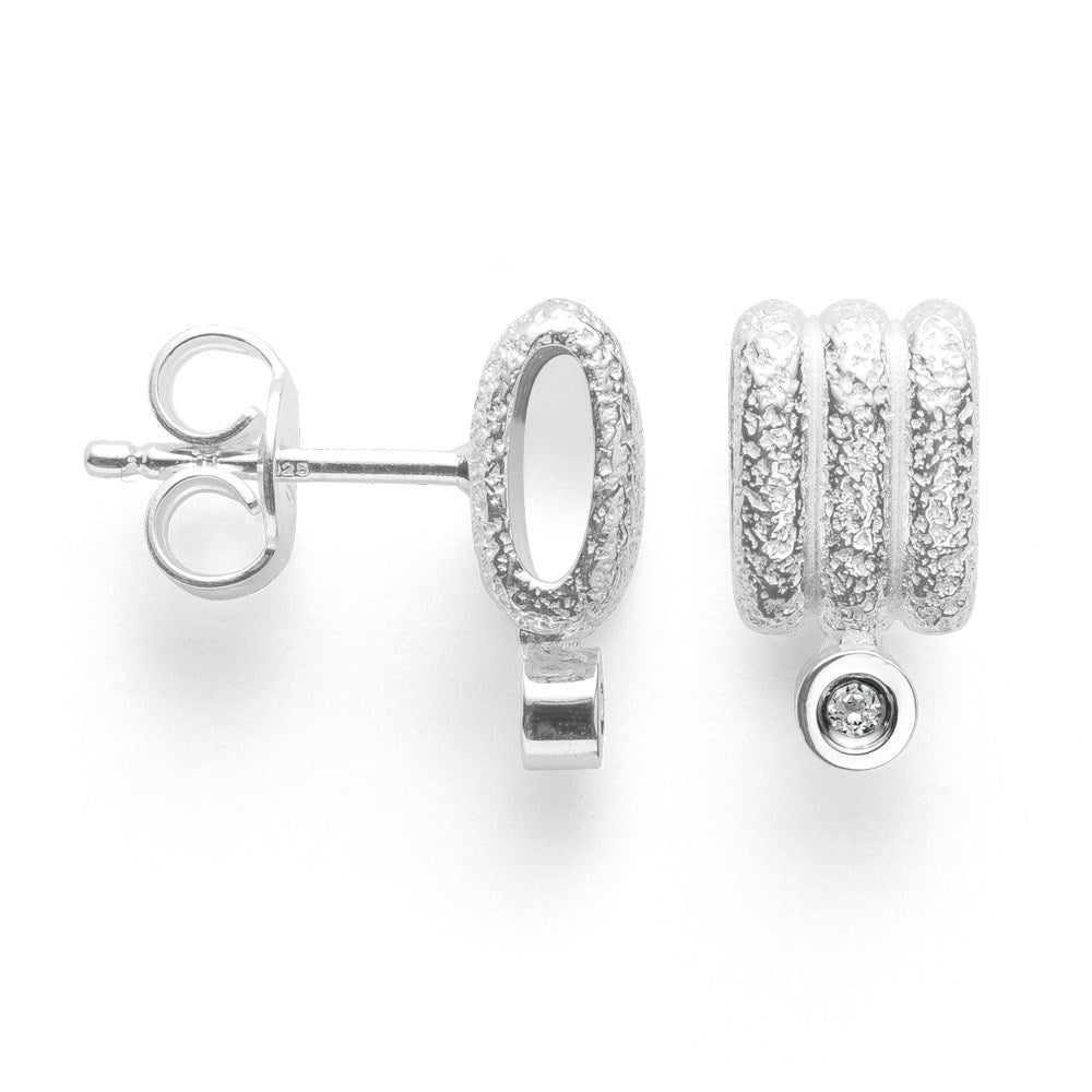925/- Ohrringe mattiert/gebürstet, Weißtopas 0,024ct - Nicht rhodiniert