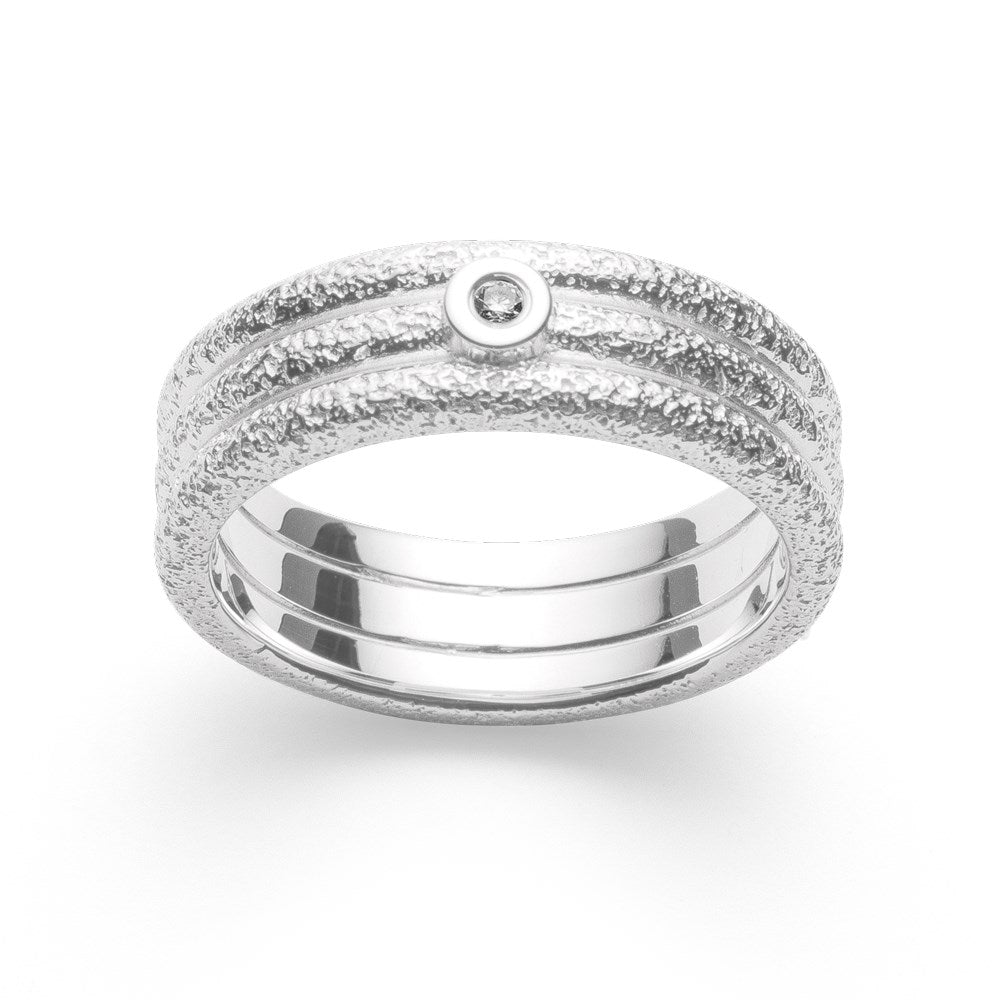 925/- Ring mattiert/gebürstet, Weißtopas 0,02ct - 52 / Nicht rhodiniert