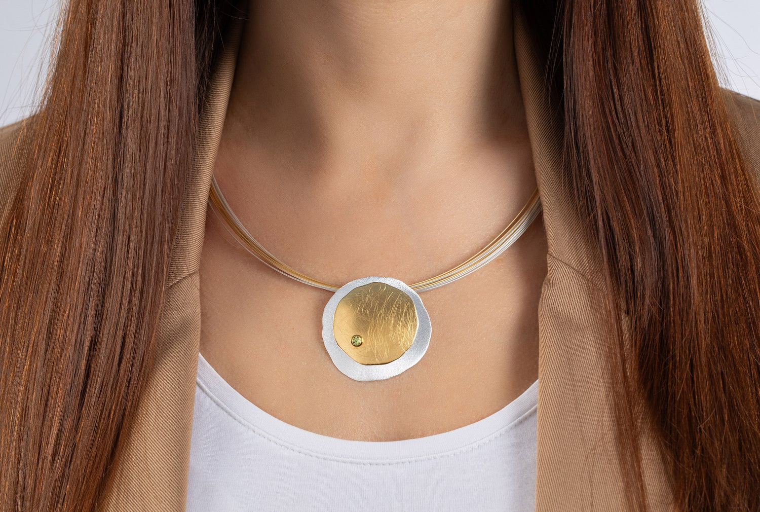 925/- Anhänger, teilmattiert/gebürstet, Peridot 0,13 - Nicht rhodiniert