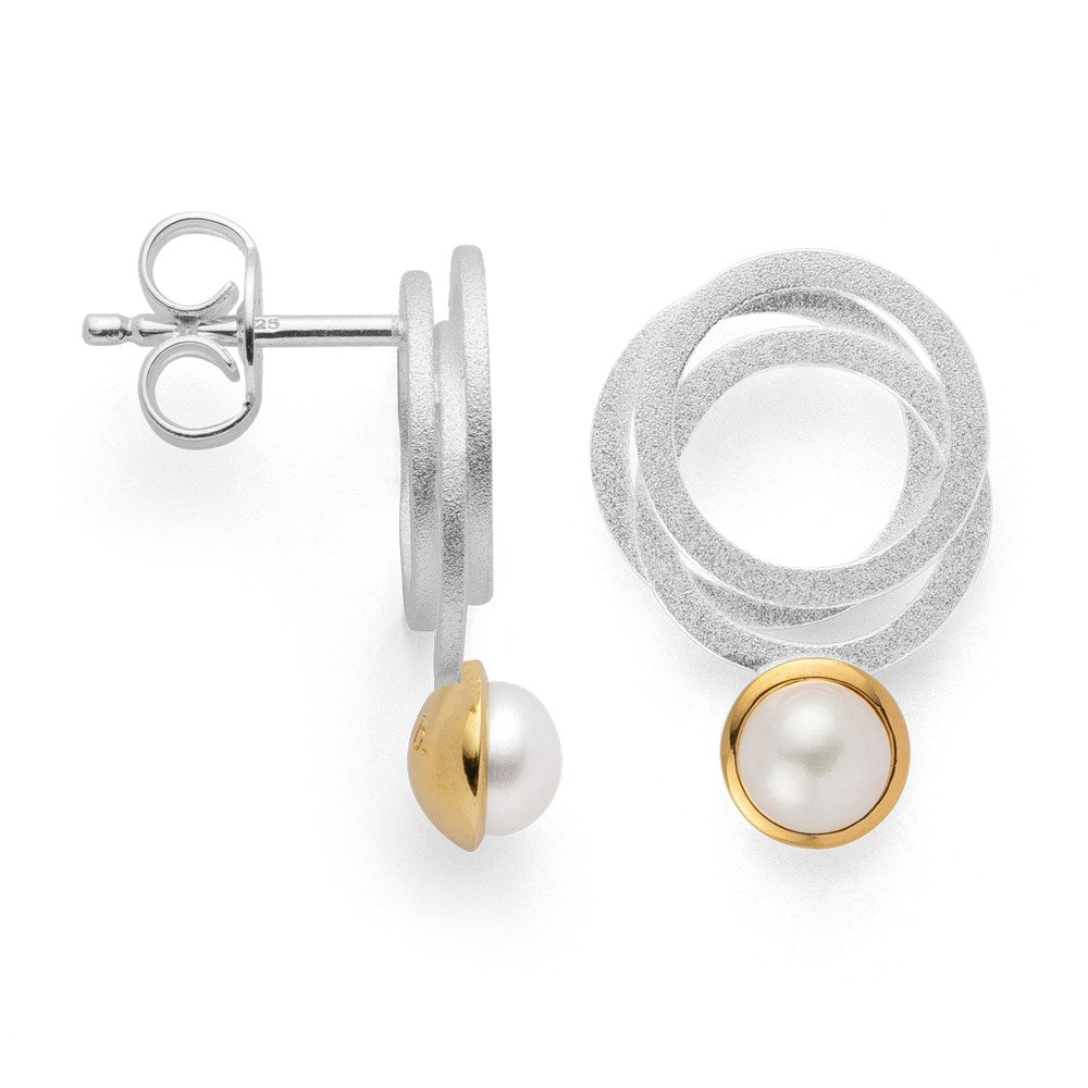 925/- Ohrstecker, teils fg matt/glänzend, Zuchtperle - Nicht rhodiniert