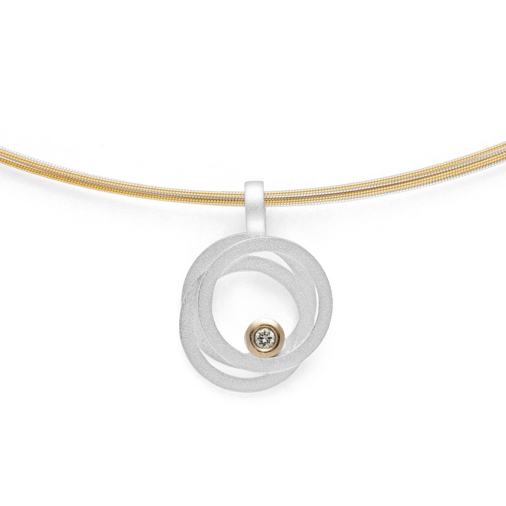 925/- Vedhæng, fg 14K mat/blank, 0,02ct W-SI