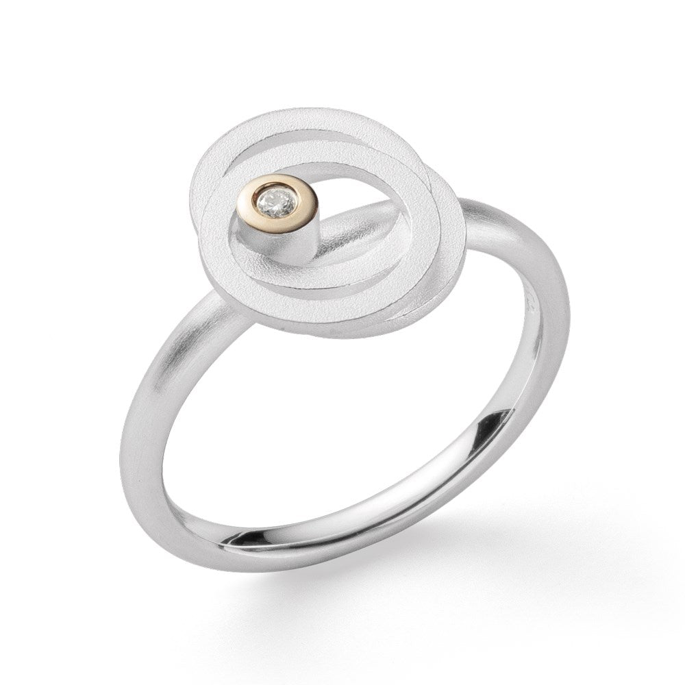 925/- Ring, fg 14K matt/glänzend, Brillant 0,02ct W-SI