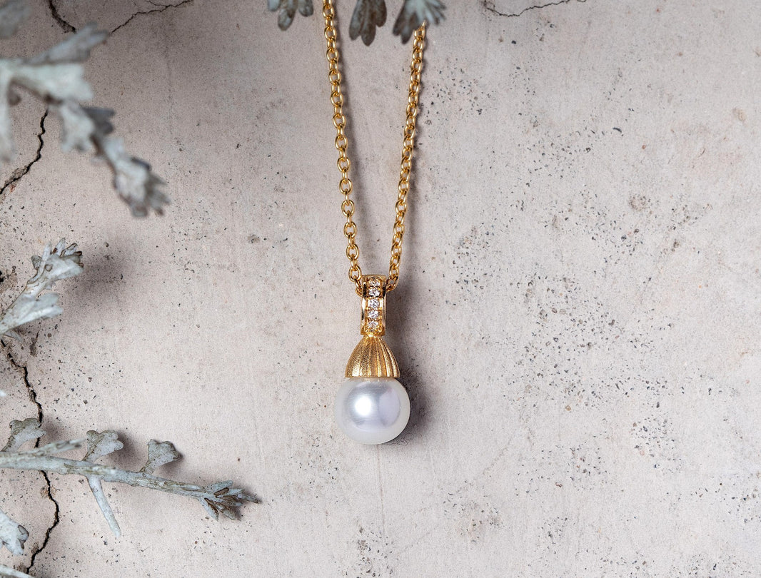 750/- pendant s.blast,dia. 0,013ct W-SI, pearl