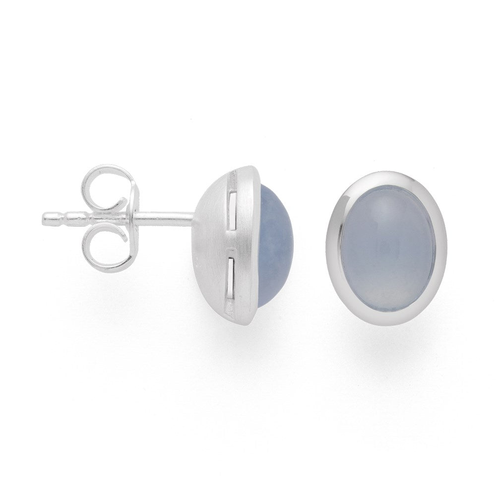 925/- Ørestikker mat/blank, kalcedon 2.39ct