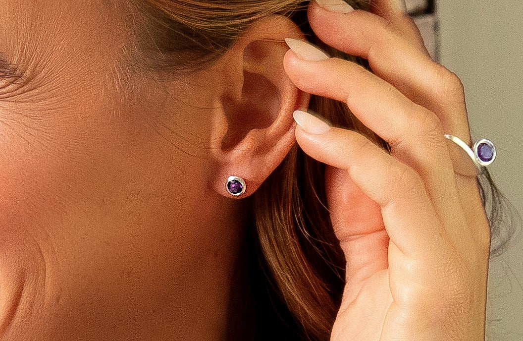 925/- Earrings matt/glossy, amethyst 1.24 ct