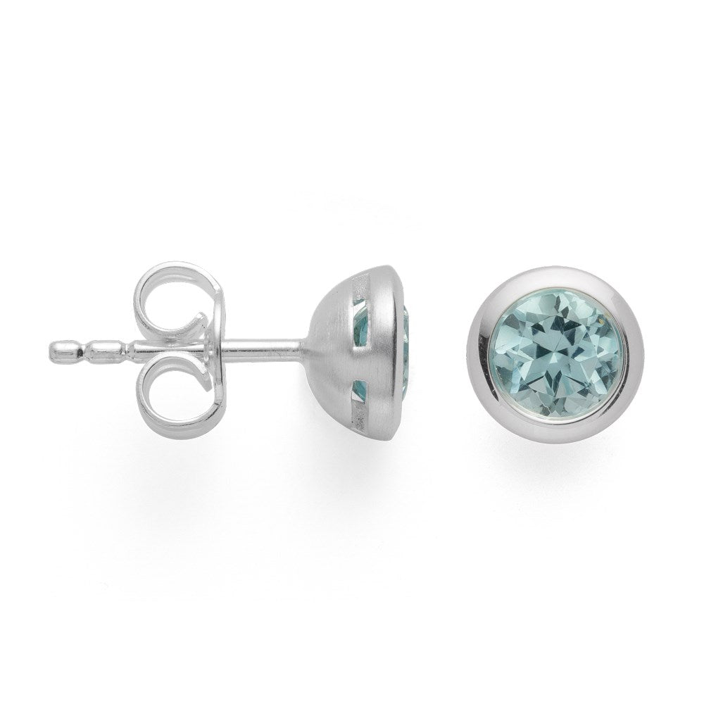 925/- Stud øreringe mat/blank, blå topas 1,02ct