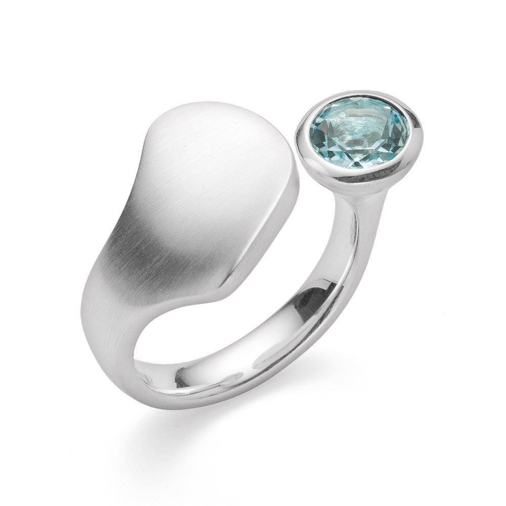 925/- Ring mattiert/glänzend, Blautopas 1,35 ct - 52 / Nicht rhodiniert
