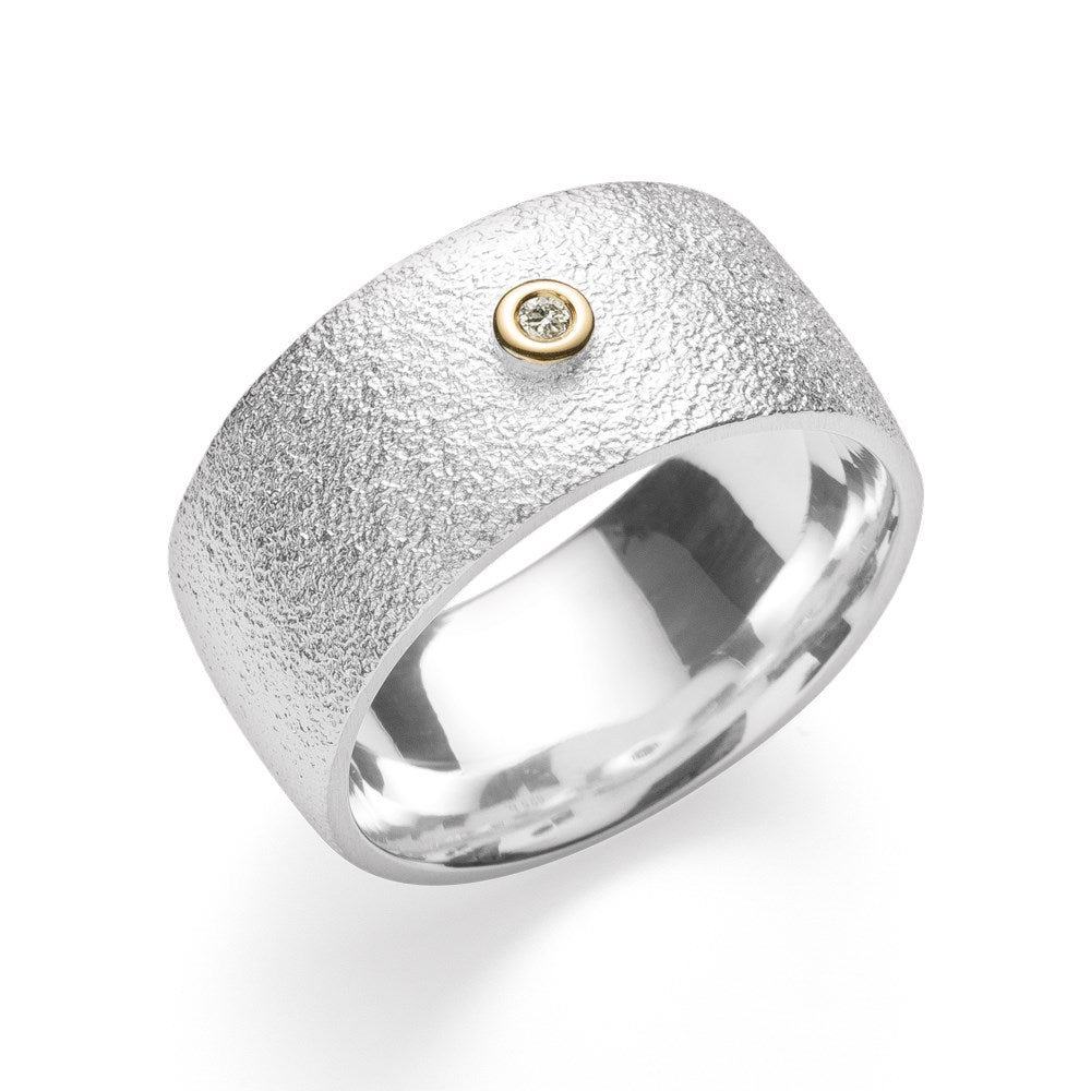 925/- Ring, fg strukturiert/glänzend, 0,02ct W-SI - 52 / Nicht rhodiniert