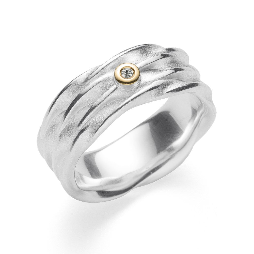 925/- Ring, fg strukturiert/glänzend, 0,015ct - 52 / Nicht rhodiniert