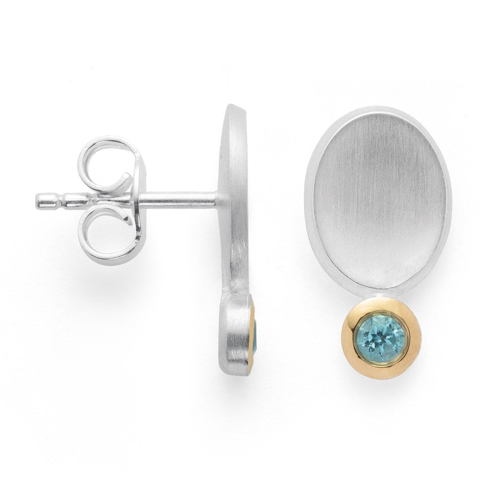 925/- Ohrringe, fg matt/glänzend, Blautopas 0,16ct - Nicht rhodiniert