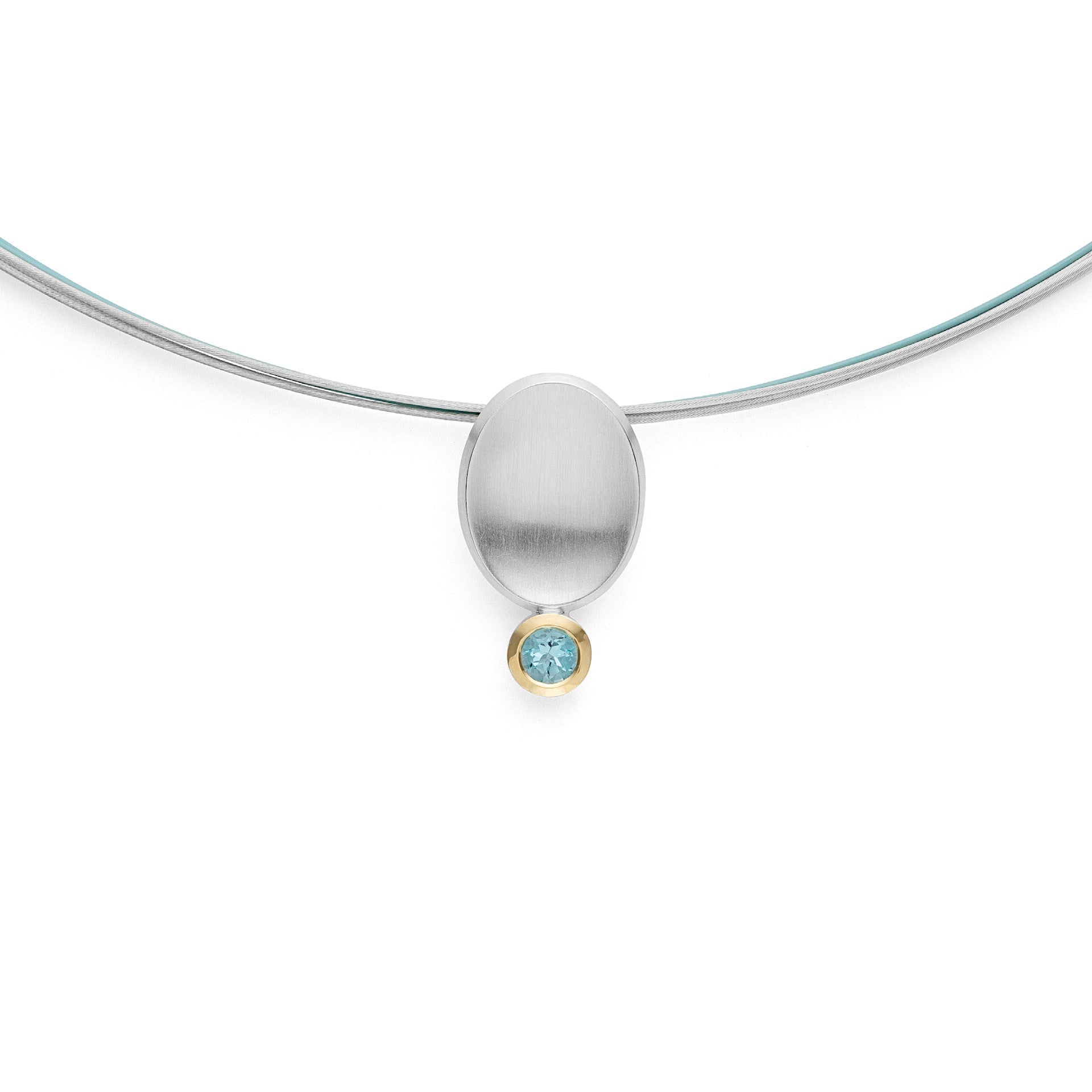 925/- Vedhæng, fg mat/blank, blå topas 0,21ct
