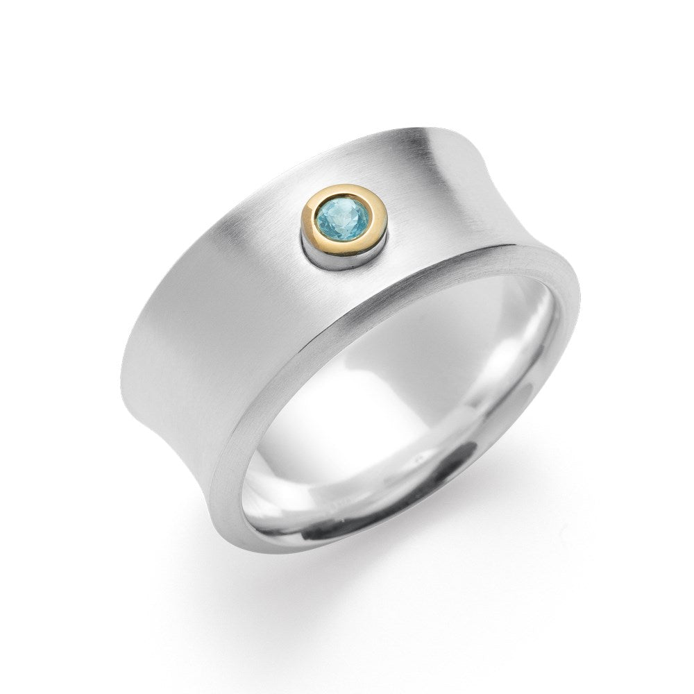 925/- Ring, fg 18K matt/glänzend, Blautopas 0,08ct - 54 / Nicht rhodiniert