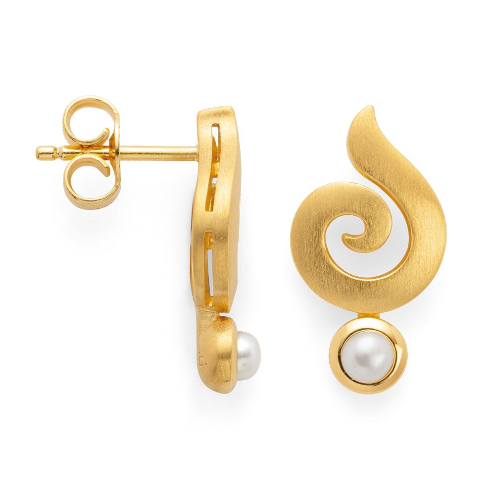 925/- earstud, gp matt, pearls 0,30ct