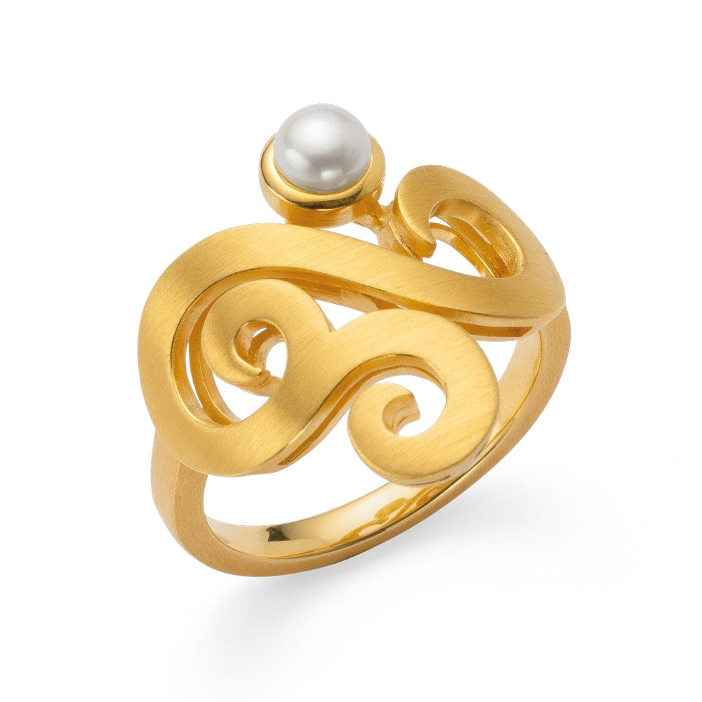 925/- Ring, matt/glänzend fg, weiße Zuchtperle 0,48 ct - 52 / Nicht rhodiniert