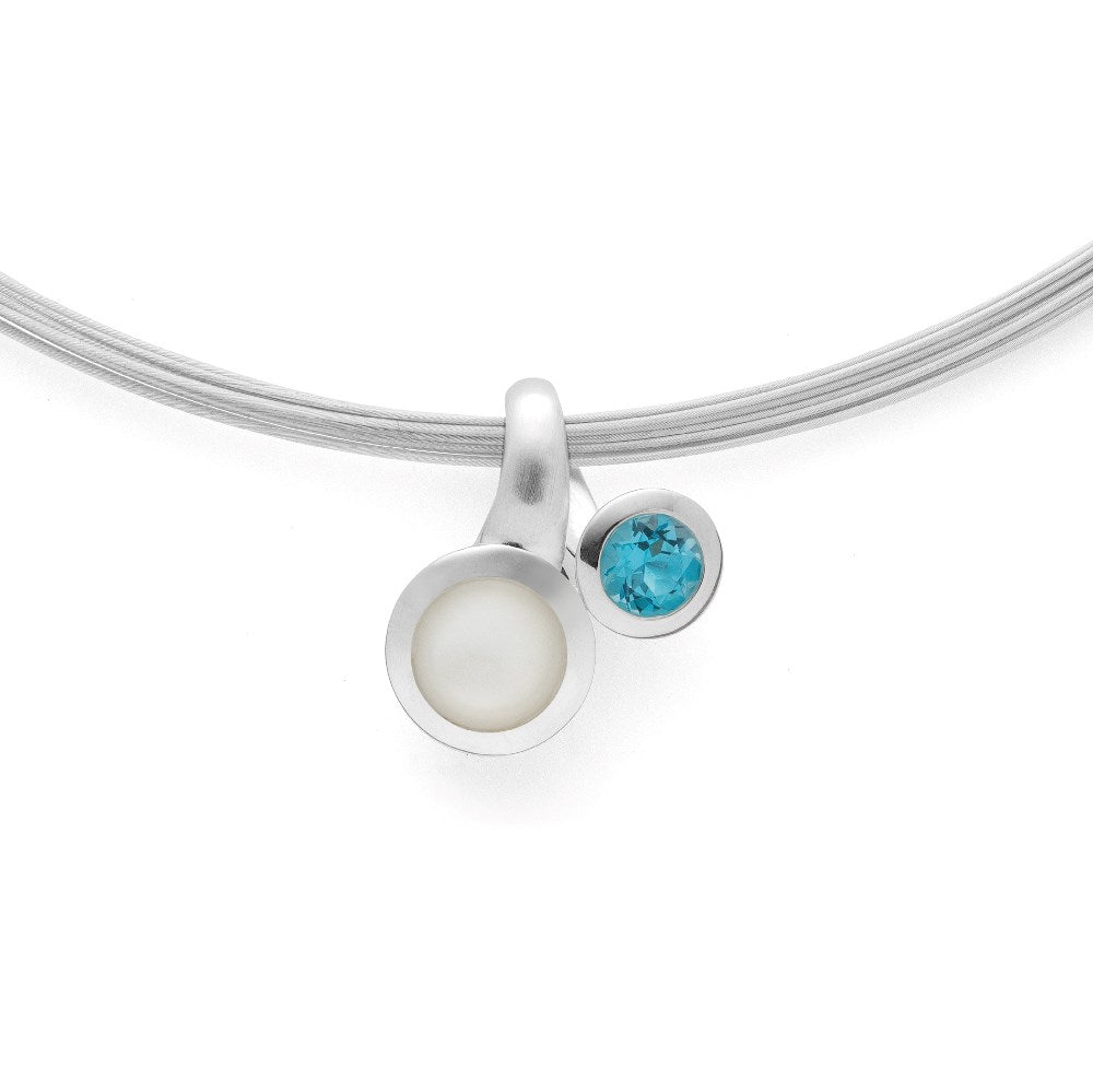 925/- Anhänger mattiert/poliert, Blautopas, Mondstein - Nicht rhodiniert