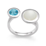 925/- ring matt/pol., blue topaz, moonstone