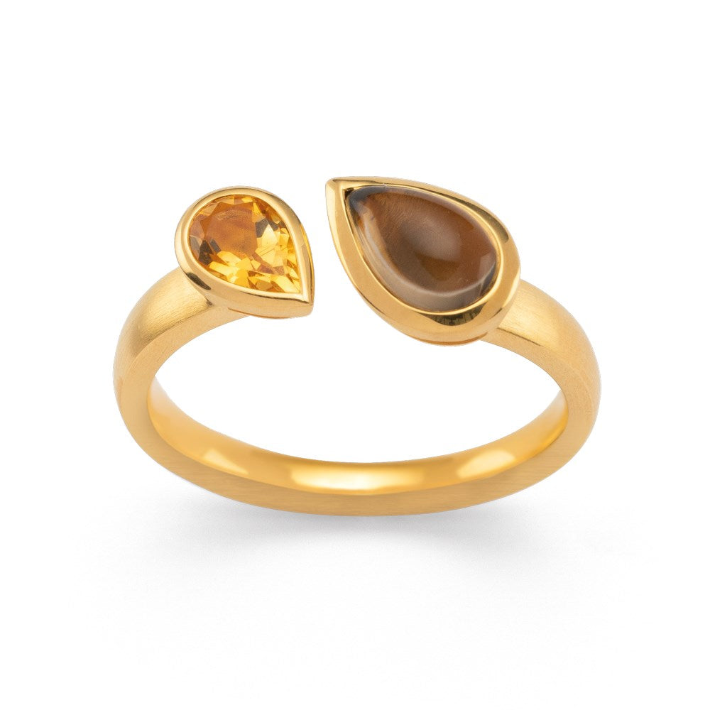 925/- Ring, mat/blank fg, RQ 0,87 ct, citrin 0,41