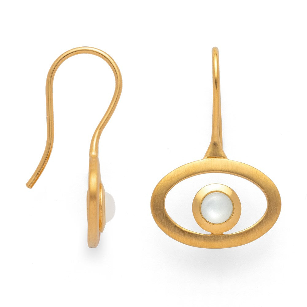 925/- øreringe, fg mat/blank, månesten hvid 0,4ct