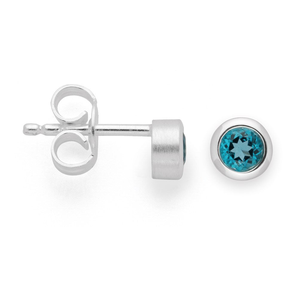 925/- Ohrringe mattiert/poliert, Blautopas 0,28ct