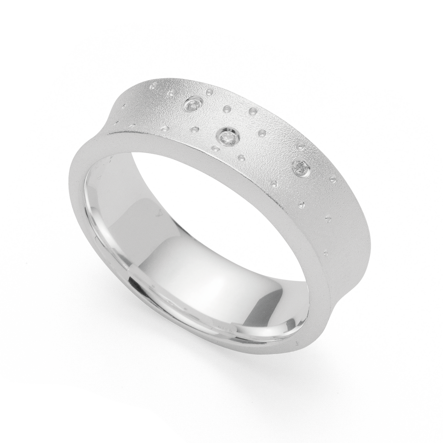 925/- Ring, rho. Sand Matt, Brillanten 0,02ct W-SI - 52 / Rhodiniert