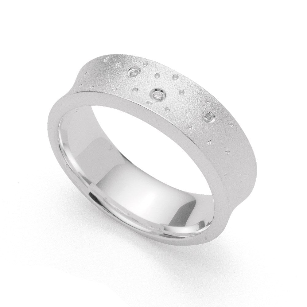 925/- Ring mattiert, Br 0,02ct W-SI - 52 / Nicht rhodiniert