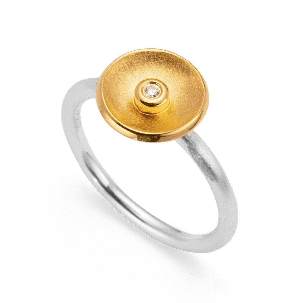 925/- Ring, teils gebürstet/glänzend, 0,02 ct - 52 / Nicht rhodiniert