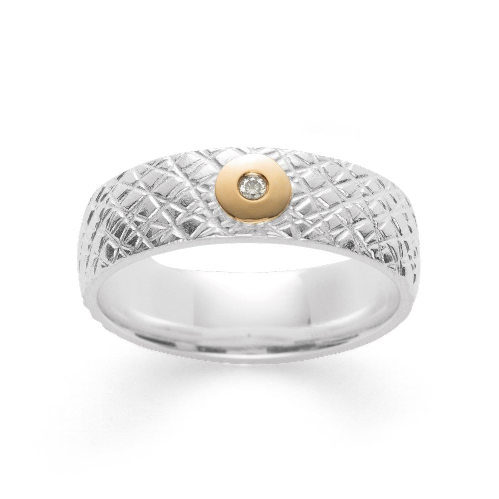 925/- Ring, fg matt/strukturiert, 0,015ct W-SI - 52 / Nicht rhodiniert