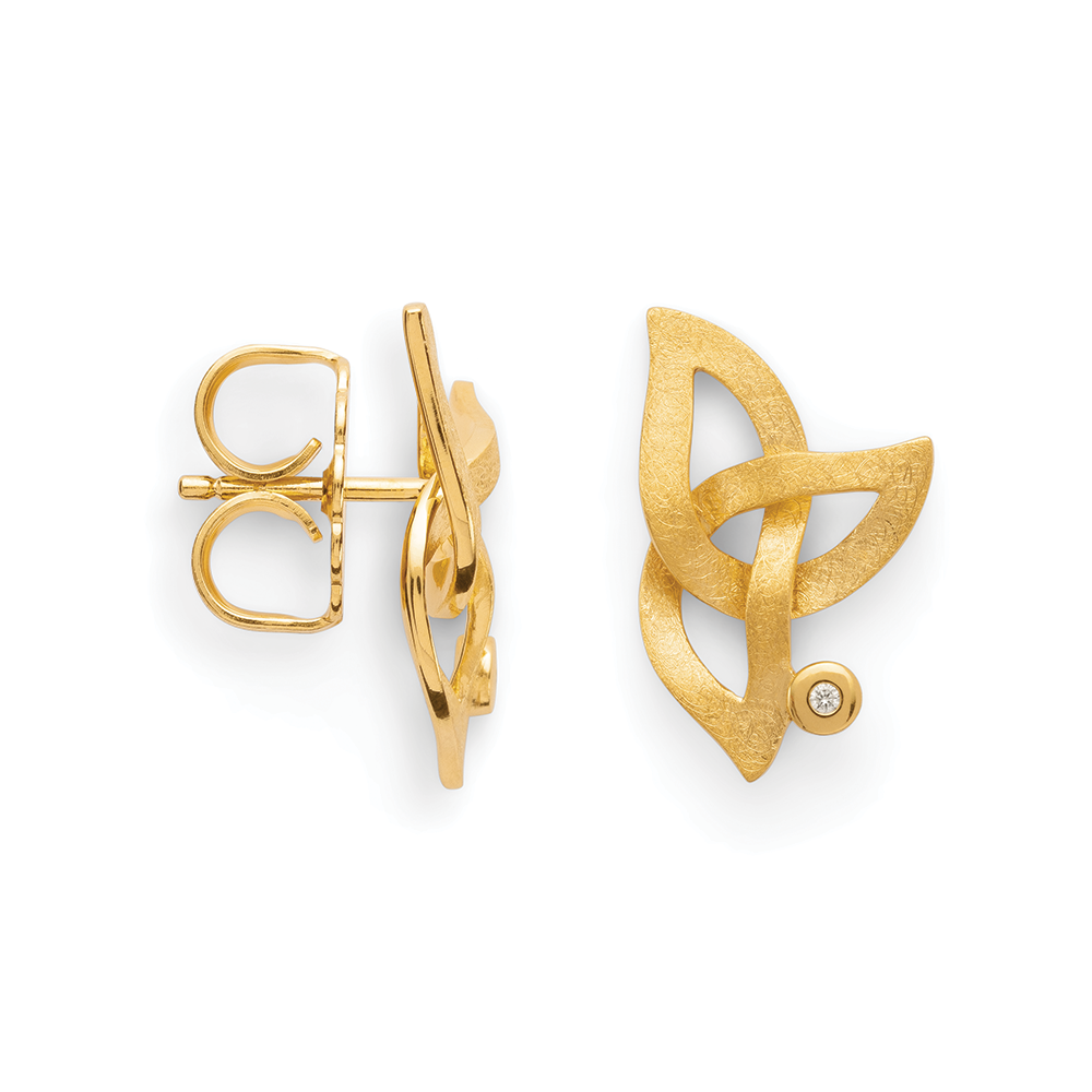 925/- ear studs,gold-plated,matt, dia. 0,02ct W-SI