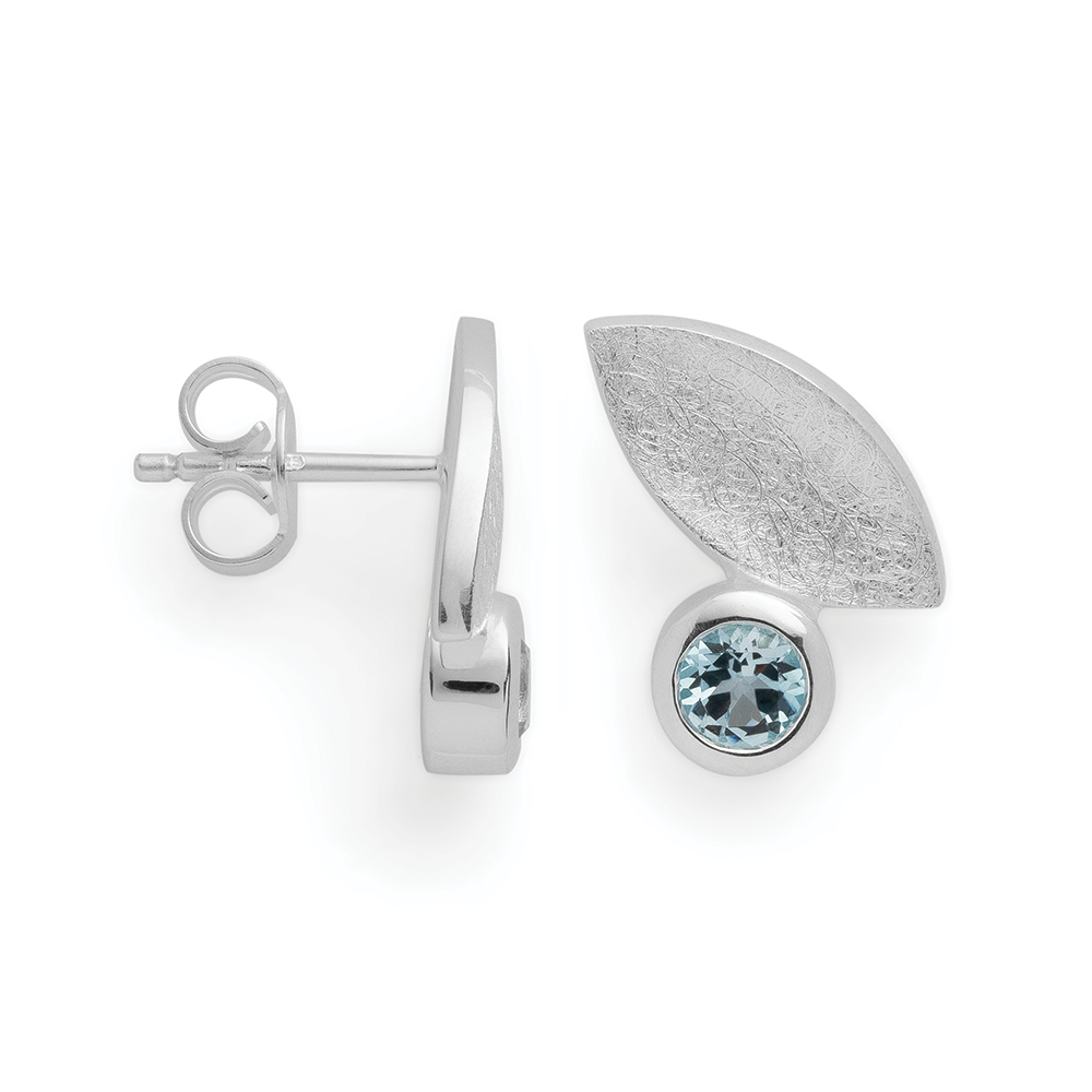 925/- Ohrringe, gebürstet, Blautopas 0,64ct - Nicht rhodiniert