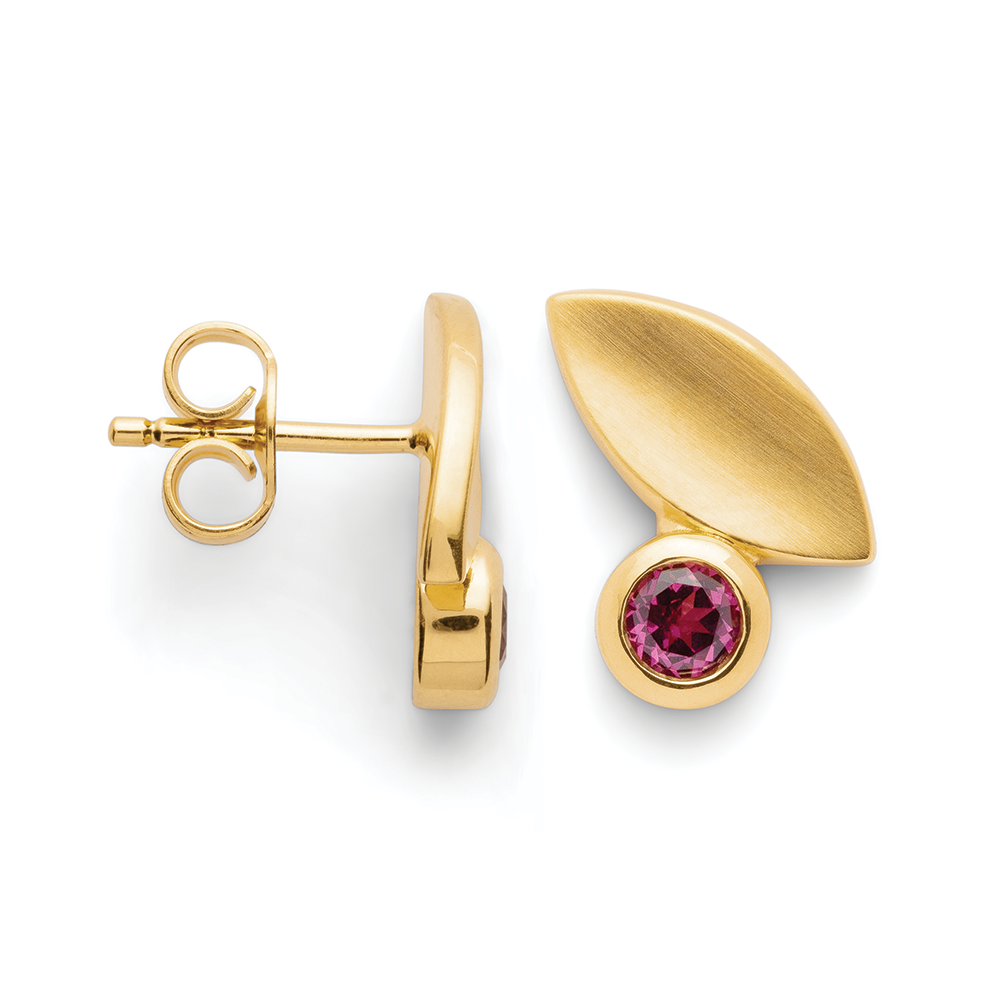 925/- ear studs,gold-plated,matt, rhodolite 0,40ct