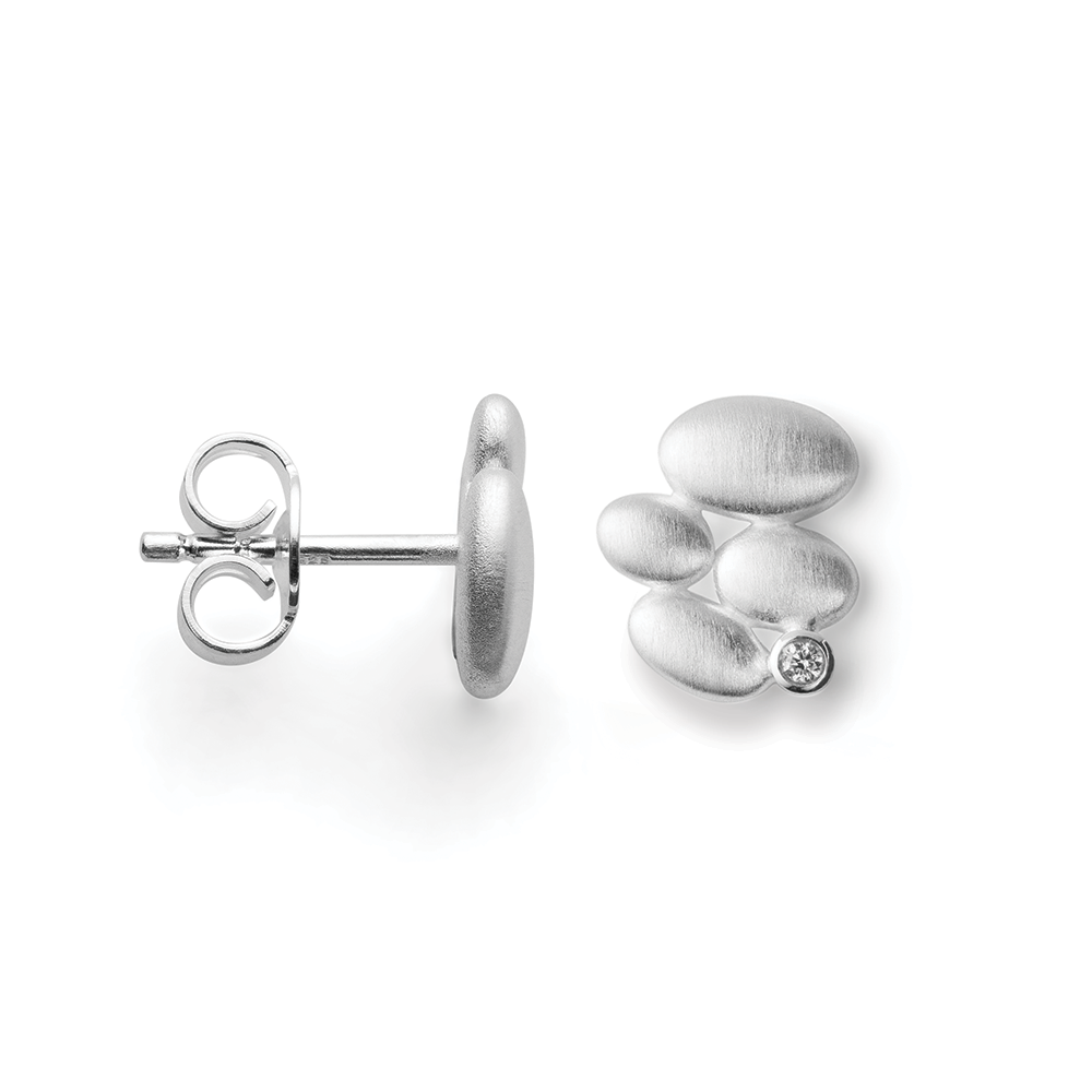 925/- Ohrhänger, mattiert, Ø 0,02ct W-SI - Nicht rhodiniert
