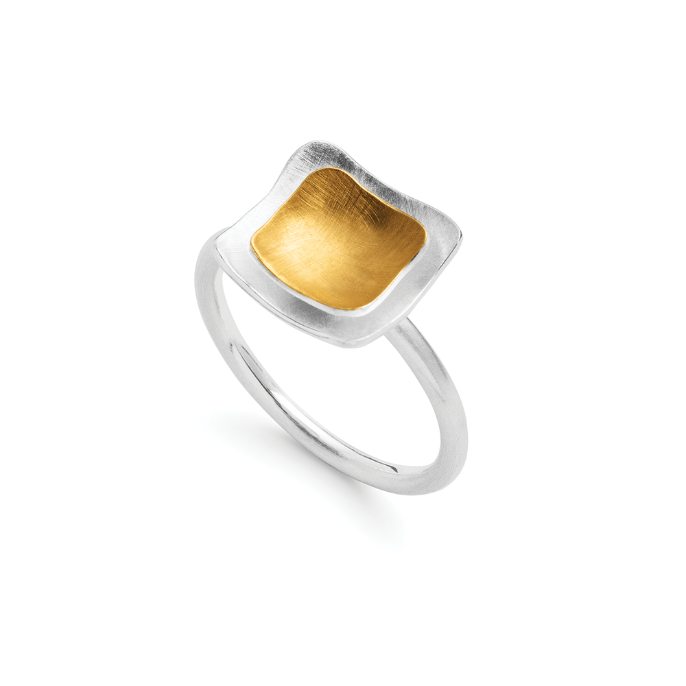925/- Ring, teilfg., gebürstet - 52 / Nicht rhodiniert