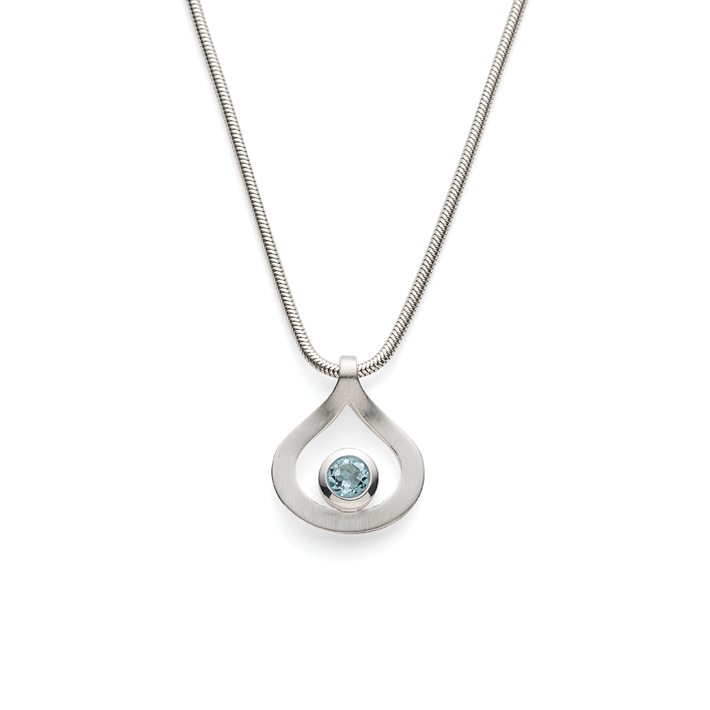 925/- vedhæng, mat, blå topaz 0,36ct - Ej rhodineret