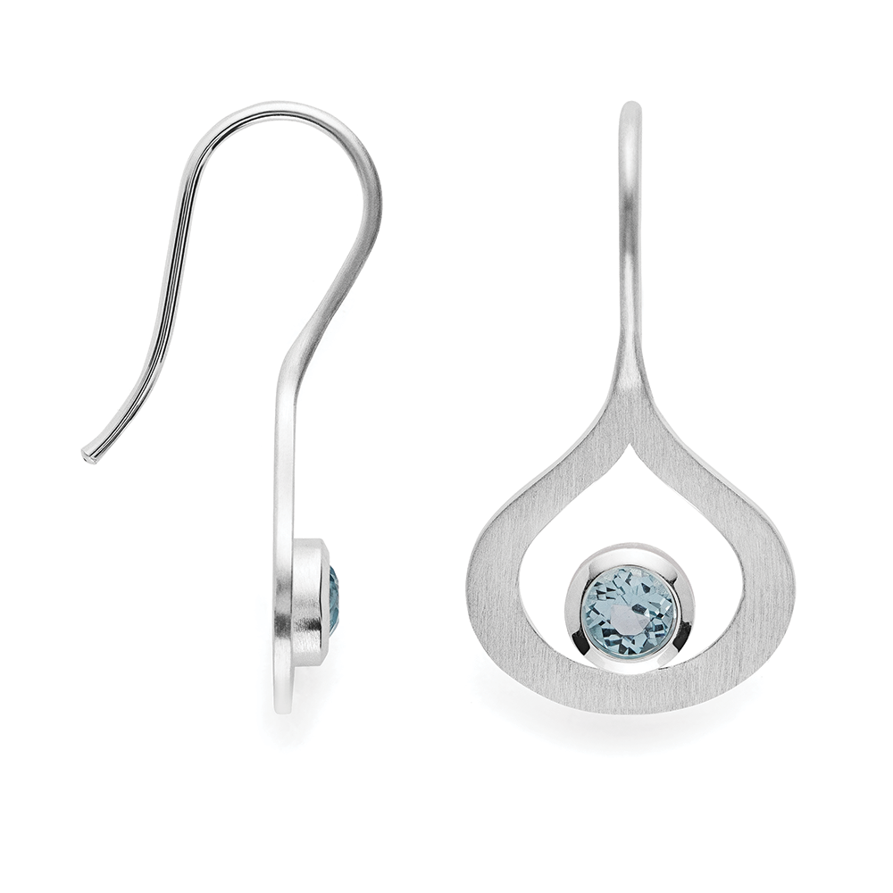 925/- Øreringe, mat, blå topaz 0,64ct - Ej rhodineret