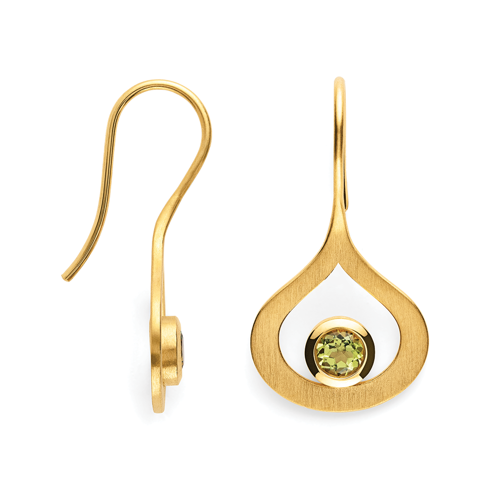 925/- earrings, gold-plated, matt, peridot 0,53ct
