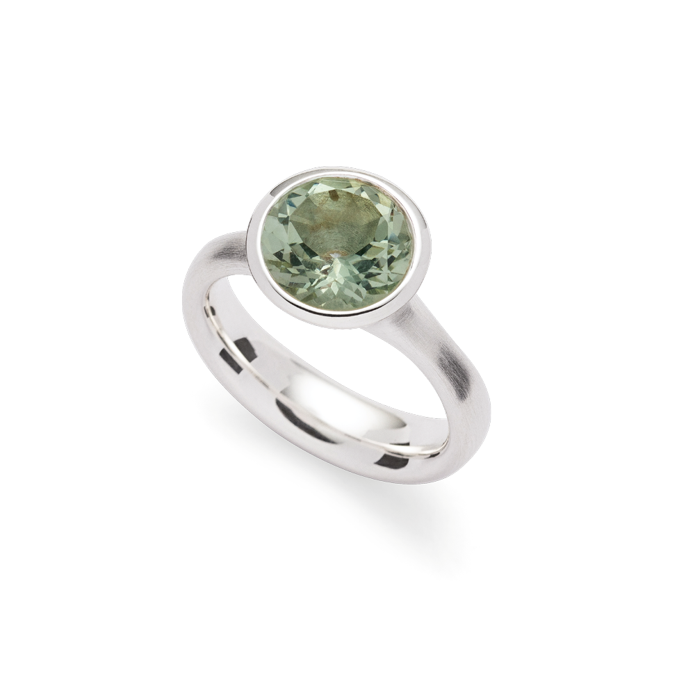925/- Ring, mattiert/poliert, Amethyst grün 3,1 ct - 52 / Nicht rhodiniert