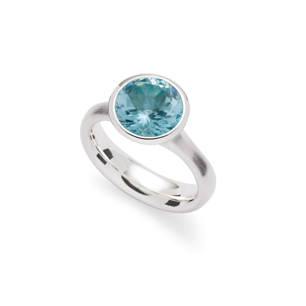 925/- Ring, matt/glänzend, Blautopas 4,43 ct - 52 / Nicht rhodiniert