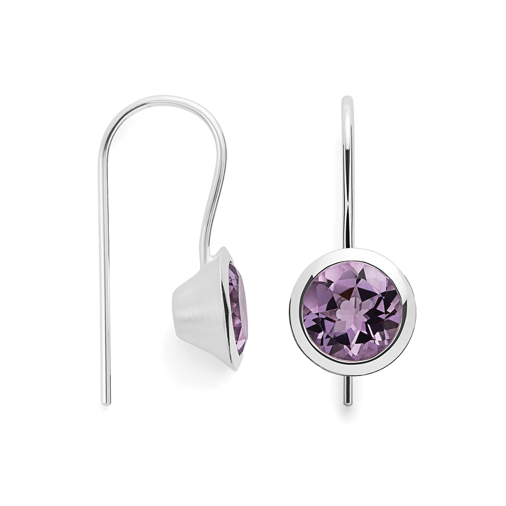 925/- øreringe, blank, amethyst 3,3ct - Ej rhodineret