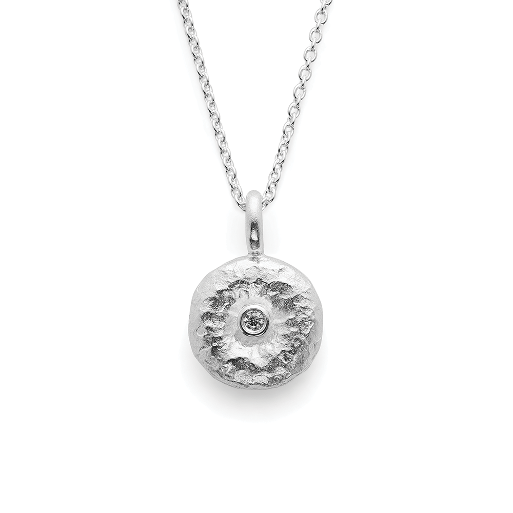 925/- vedhæng, special textured, dia. 0,02ct W-SI - Ej rhodineret