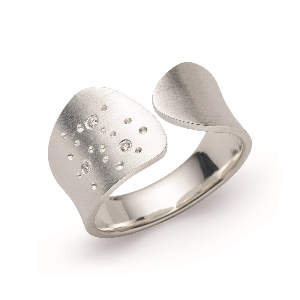925/- Ring, mattiert, Dia. 0,03ct W-SI - 52 / Nicht rhodiniert