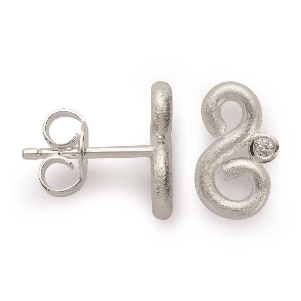 925/- Ohrstecker, kratzmatt/pol., Dia. 0,01ct W-SI - Nicht rhodiniert