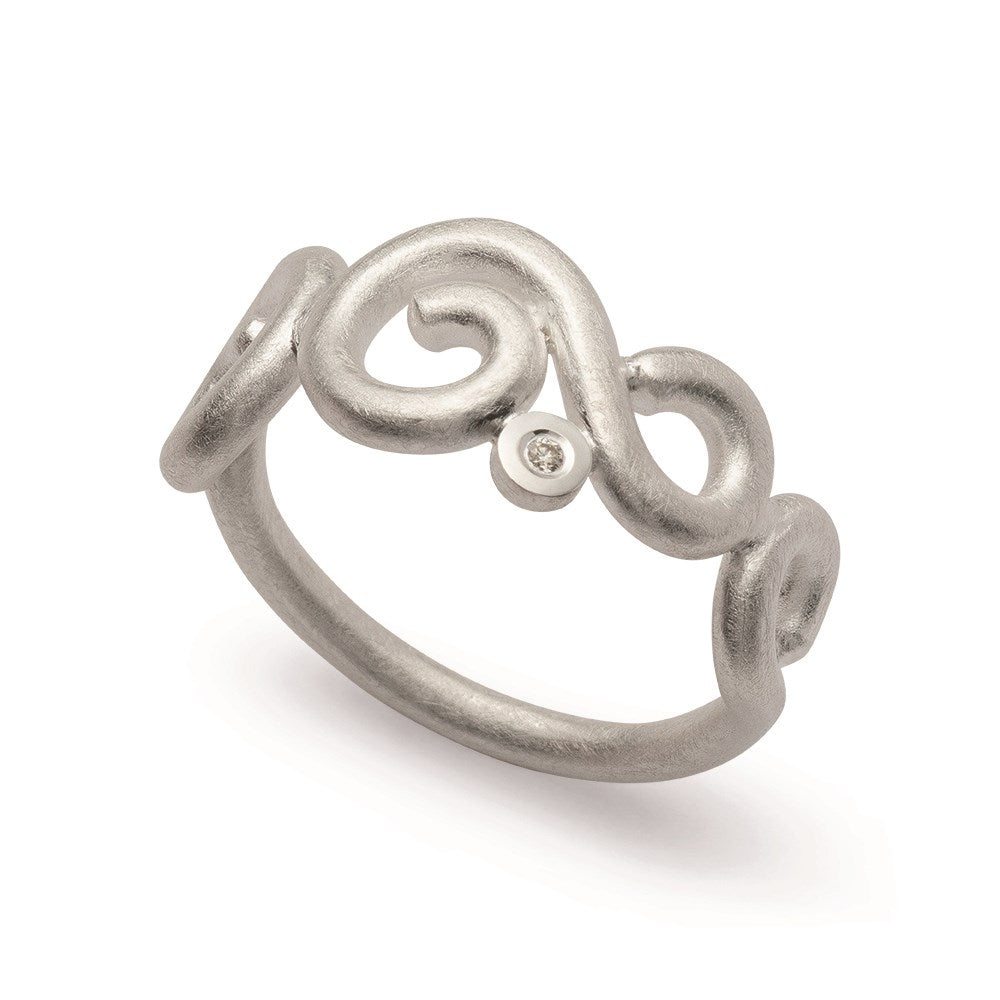 925/- Ring, kratzmatt/poliert, Dia. 0,015ct W-SI - 52 / Nicht rhodiniert
