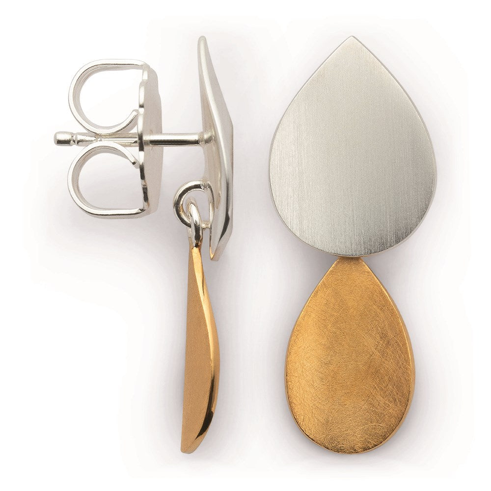 925/- ear studs, partly gold-plated, matt - Non rhodium-plated