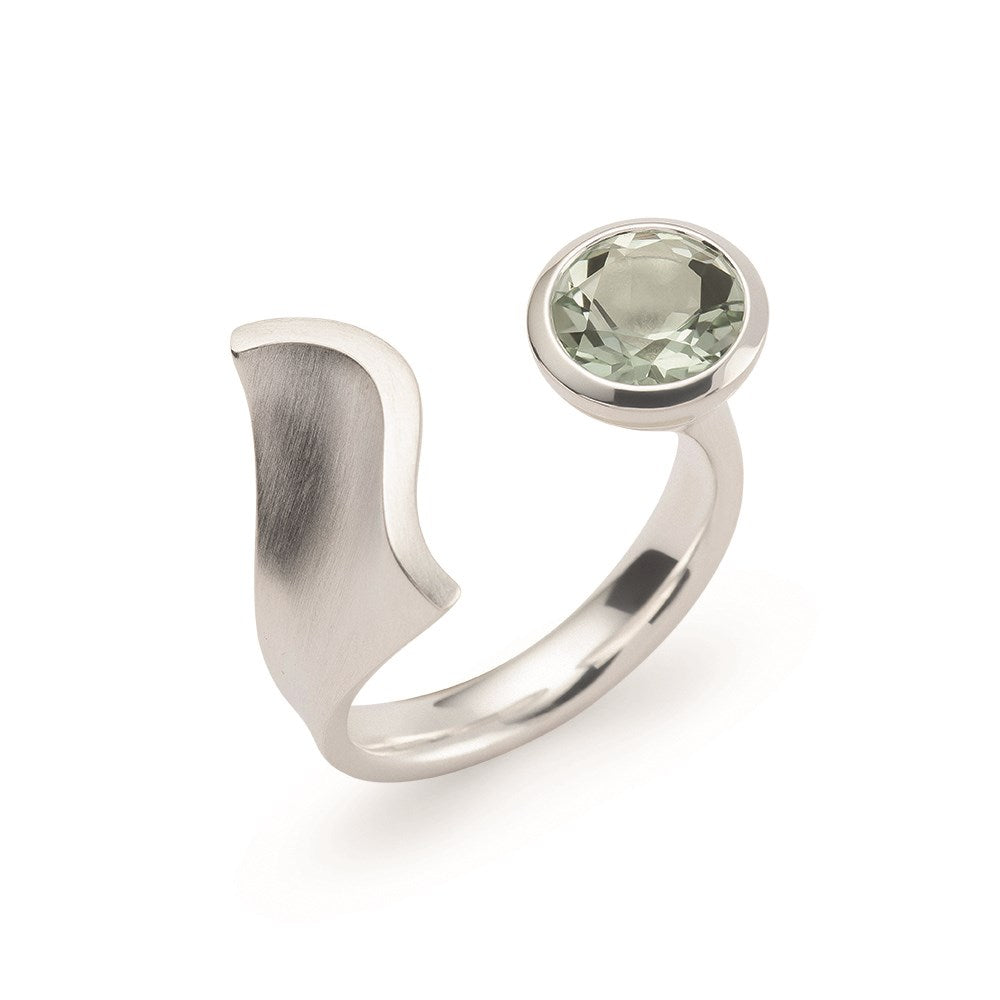 925/- ring, matt/polished, green amethyst 1,58ct - 52 / Non rhodium-plated