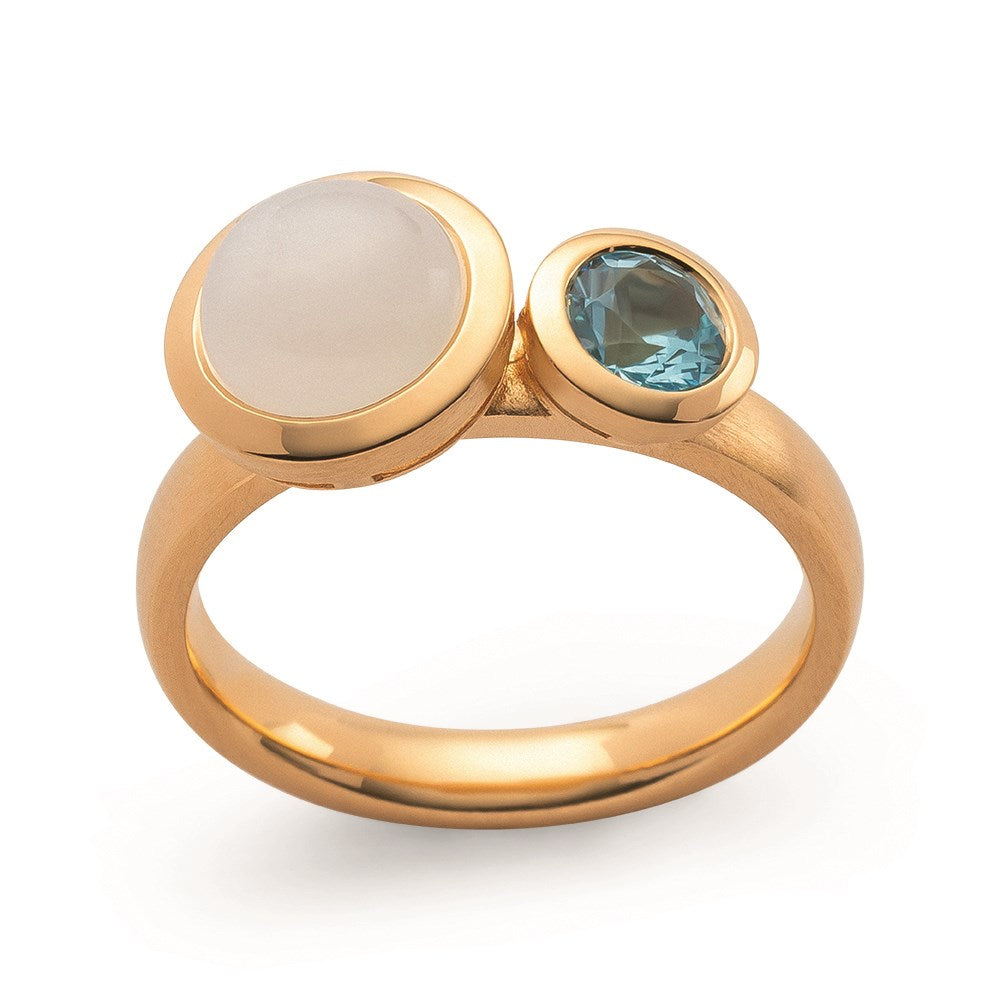 925/Ring,vergoldet,Mondstein 1,9ct,Blautopas 0,5ct - 52 / Nicht rhodiniert