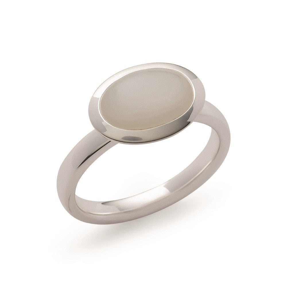 925/- Ring, poliert, Mondstein weiß 2,11ct - 52 / Nicht rhodiniert