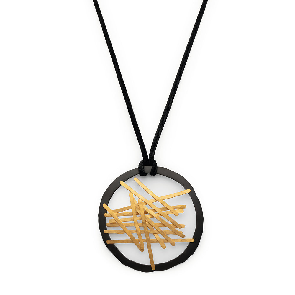 925/- pendant, partly gold-plated,black-rh,matt