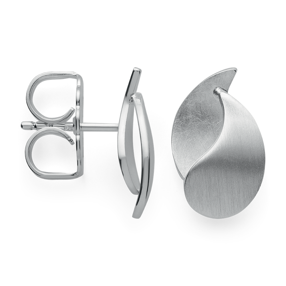 925/- ear studs, rh-plated,satin matt/scratch matt - Rhodium-plated